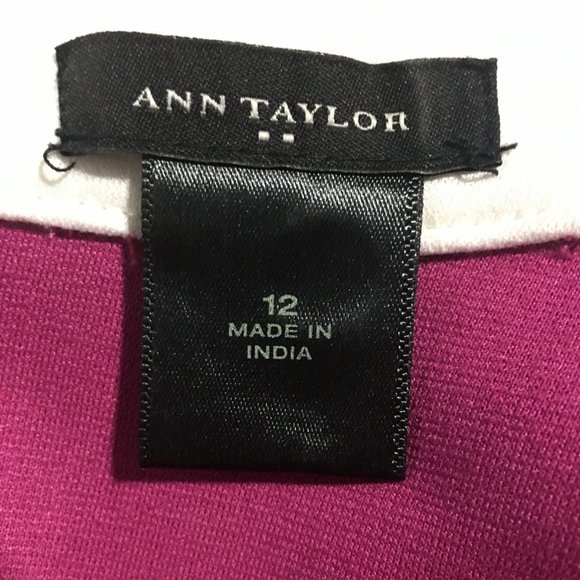 Ann Taylor 12 Dress Magenta Pink Purple Off White Trim V Neck Sleeveless Work - Picture 5 of 7